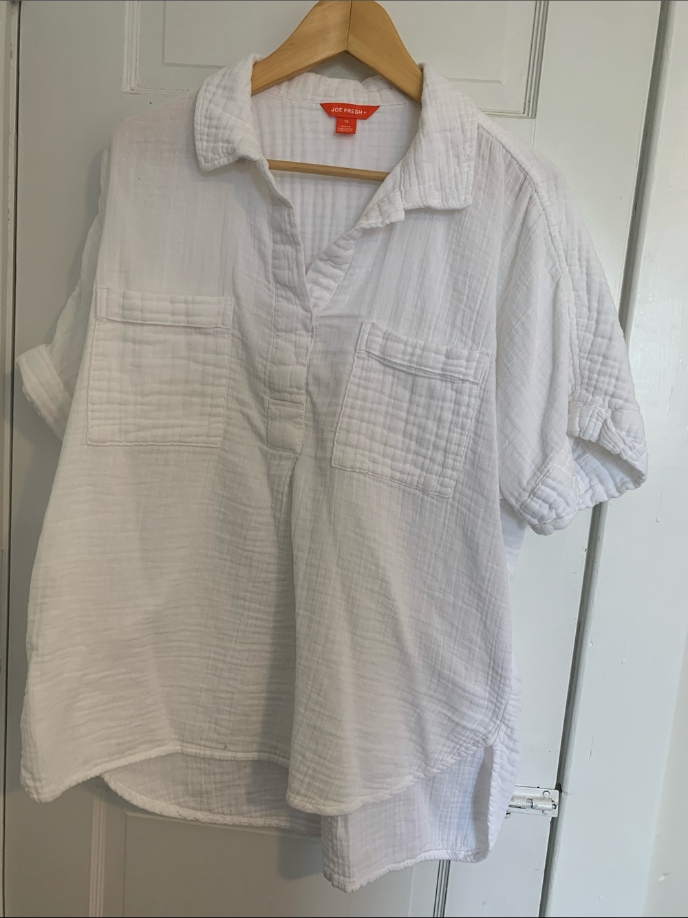 Joe Fresh White Cotton Gauze Pocket Tunic